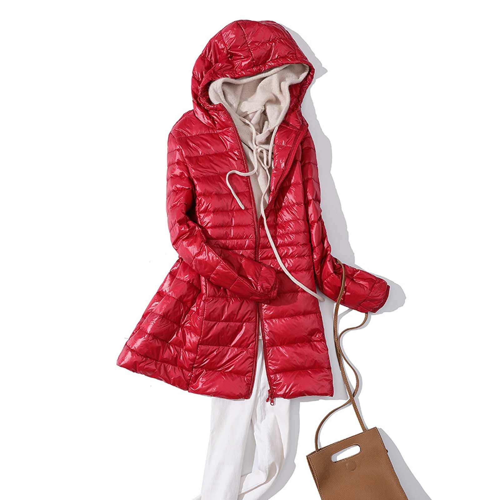 Piumino da donna invernale lungo, tinta unita, casual, per attività all'aria aperta, per il tempo libero, per attività all'aria aperta, caldo, morbido, tinta unita, con cappuccio, trapuntato