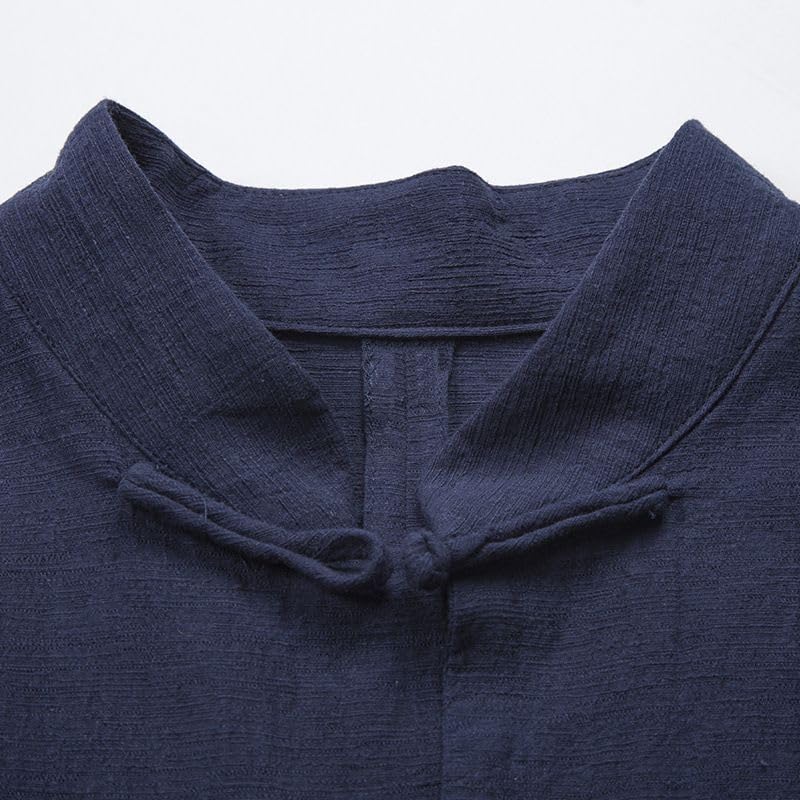 Camisa de lino para hombre estilo chino de manga larga y ajuste holgado 6