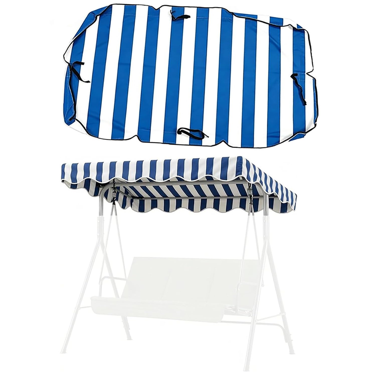 YCXHGK 63×43.3in 76.8×45.3in Outdoor Striped Swings Canopy Replacement, Striped Porch Swing Top Cover, Universal Patio Swing Canopy Shade(Blue,190x120cm/74.8x47.2in)
