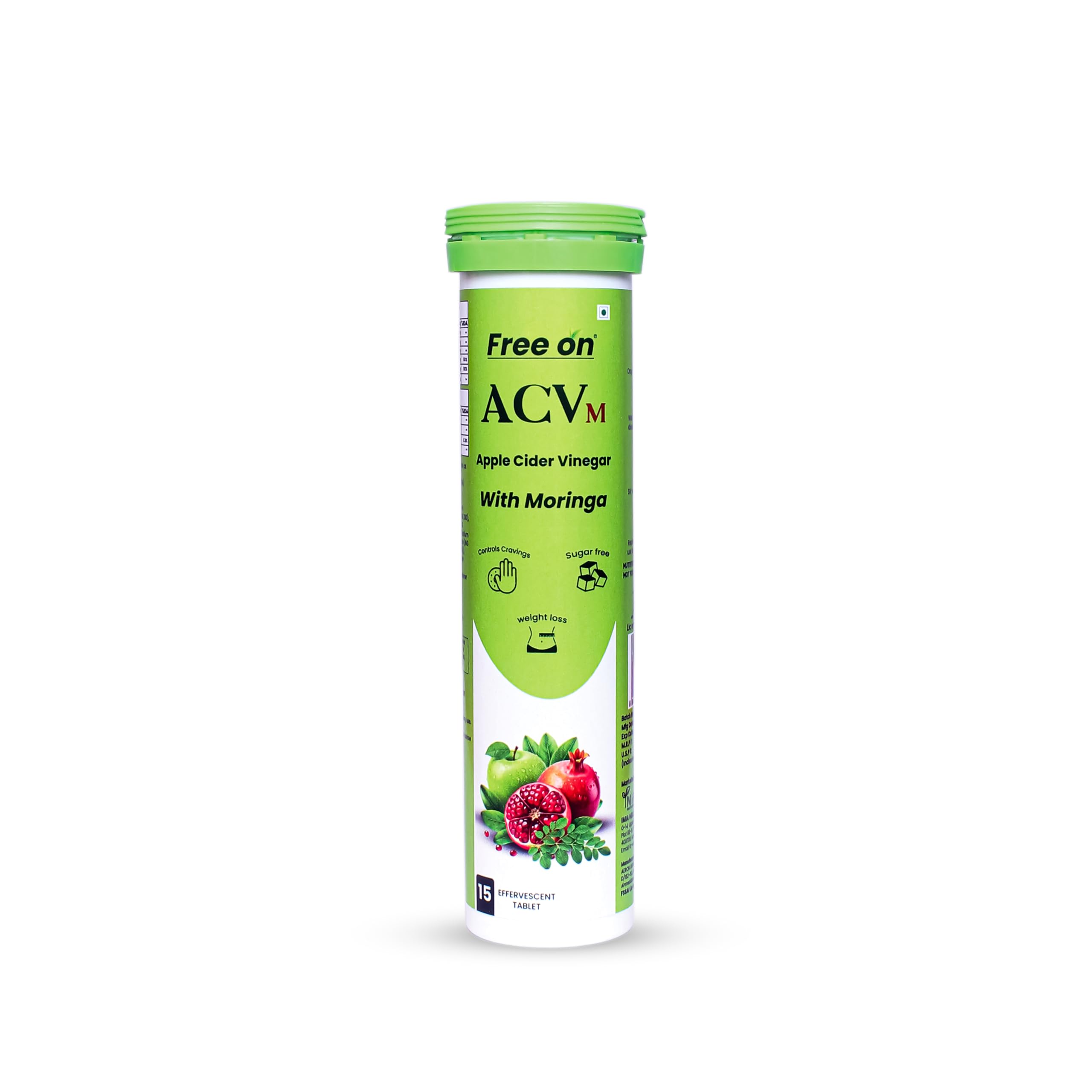 ACV M Apple Cider Vinegar Effervescent Tablets with Moringa | Sugar Free | Supports Weight Management & Craving Control | 30 Tablets