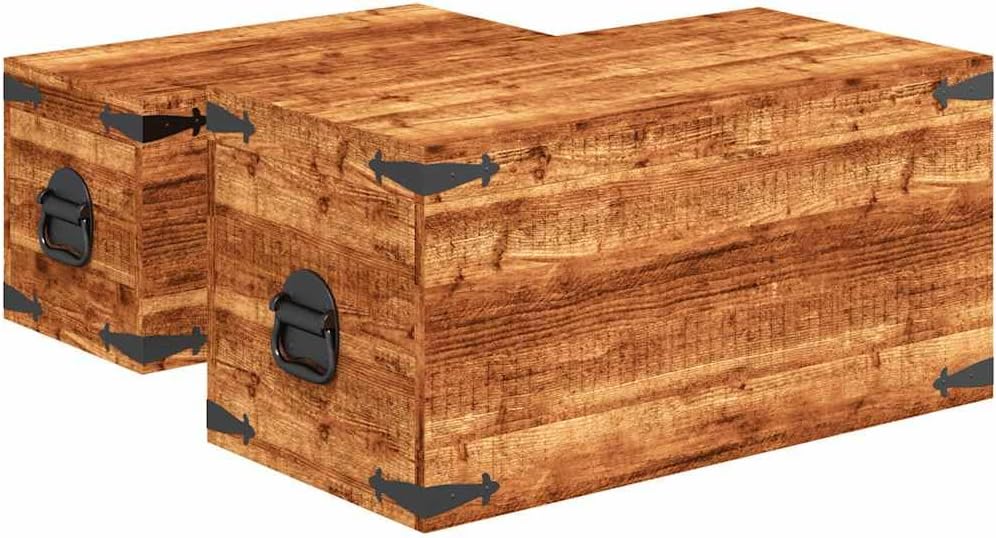 Rustic Storage Chest Set Rough Mango Wood Sturdy Storage Box with Lid Multiple Sizes Included for Living Room Bedroom Home Storage Furniture Organizer