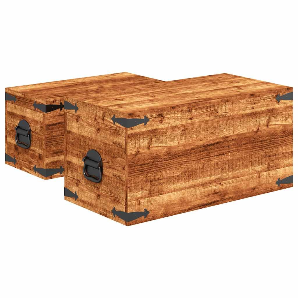 vidaXL Juego de cofres de almacenamiento 2 uds madera de mango rugosa