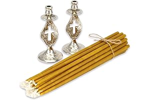 Prayer Candle Stand Set- 2 Orthodox Style Nickel Plated Candlesticks + 20...