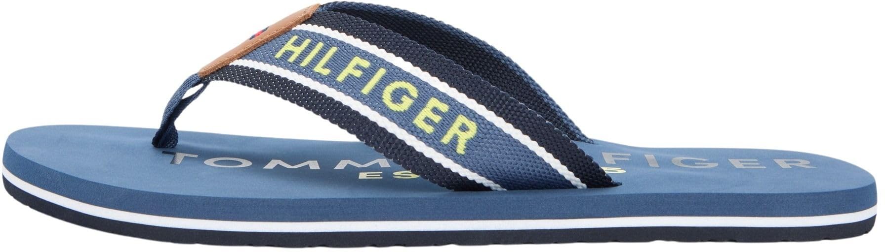 Tommy Hilfiger Men's Sporty Hilfiger Beach Sandal FM0FM05805 Flip Flops, BLUE (Aegean Sea), 10