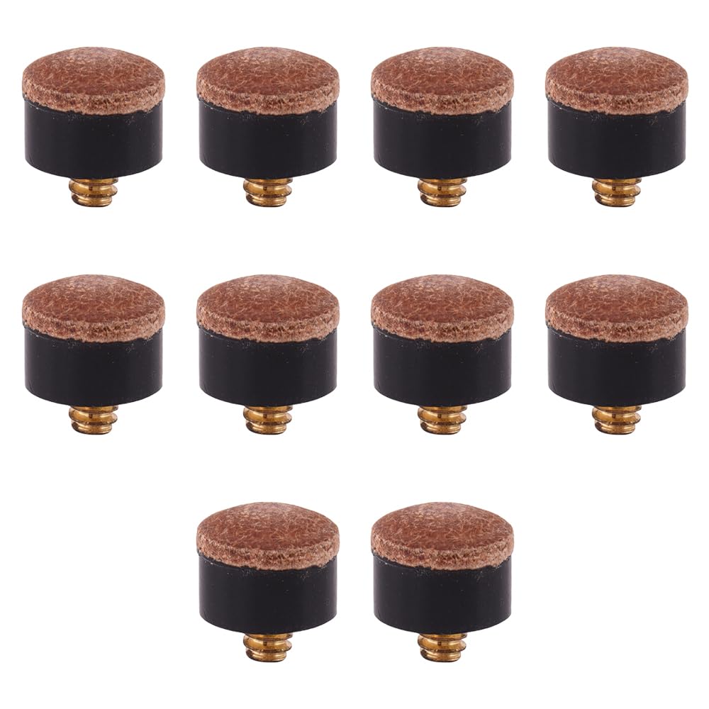 TopHomer 10 Pcs Screw on Tips, 13mm Pool Cue Tips Replacement Tips Leather Pool Sticks Accessories for Pool Cues and Snooker (Brown)