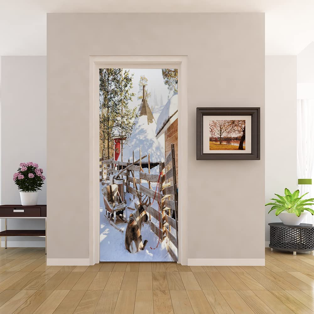 Trompe l'oeil sticker porte pour masquer les rayures et moderniser un mur de couloir sombre