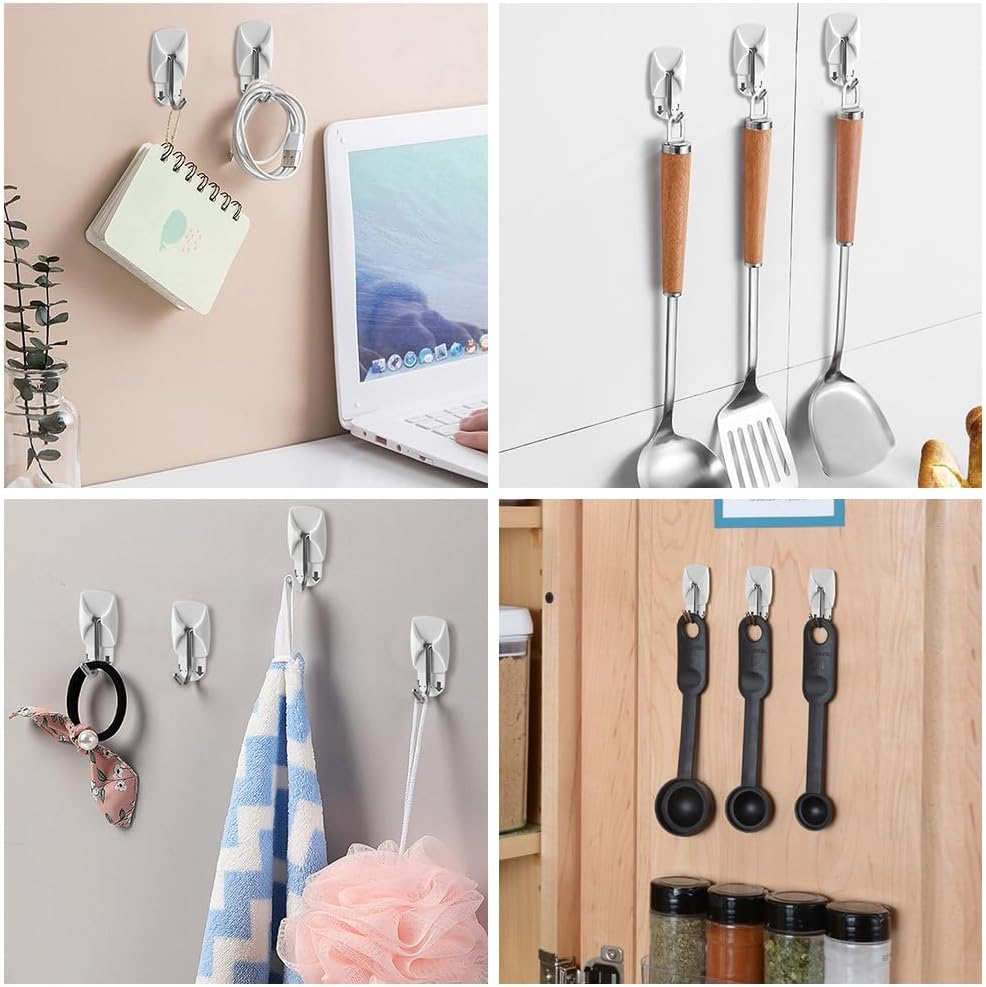 Ainiv Wire Toggle Hook, 16 Small White Hanging Hooks with 24 Adhesive Strips, Damage-Free Utility Sticky Hooks, No Tools Wall Hangers Heavy Duty for Bathroom Kitchen Office Organizers