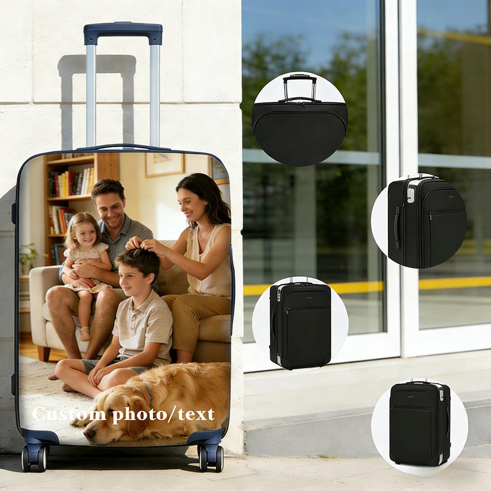 Quilia Housse de Valise personnalisée | Housse de Bagage personnalisée avec Photo/Texte/Logo | 18-32 Pouces | Accessoire de Voyage Unique pour la Famille ou Les Couples (Style 1) - 4