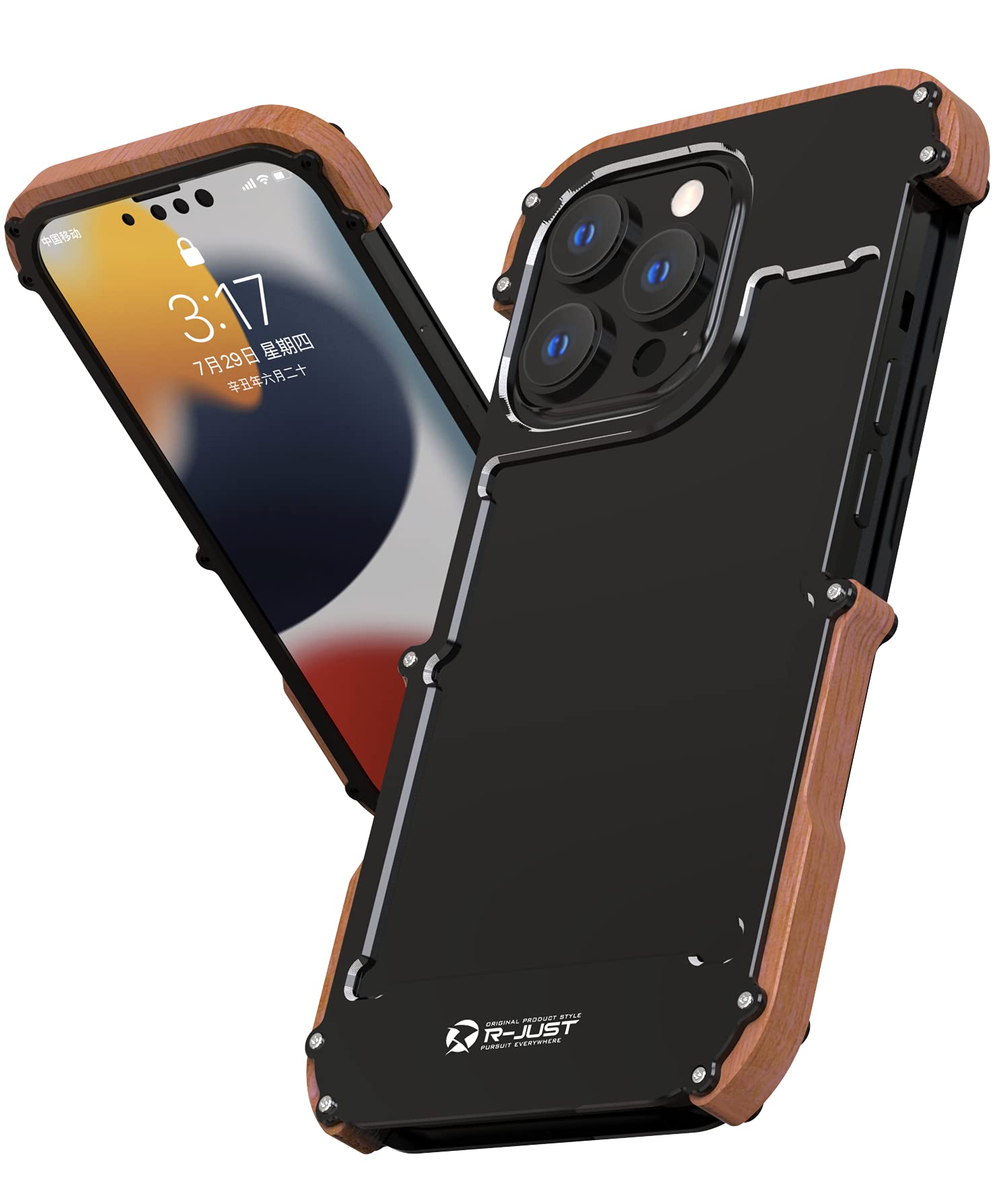 Amazon.co.jp: 天然木 iPhone13Pro 用 ケース 金属 ウッド ダブル構造 