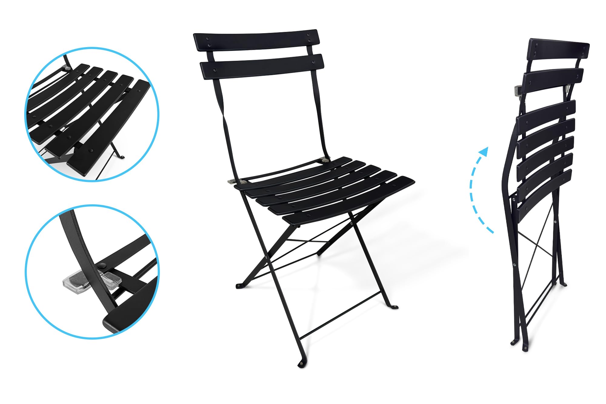 SAMIRA Sedia pieghevole da giardino in metallo nero, sedia richiudibile mod. Amalfi (Nero, 2 pz)