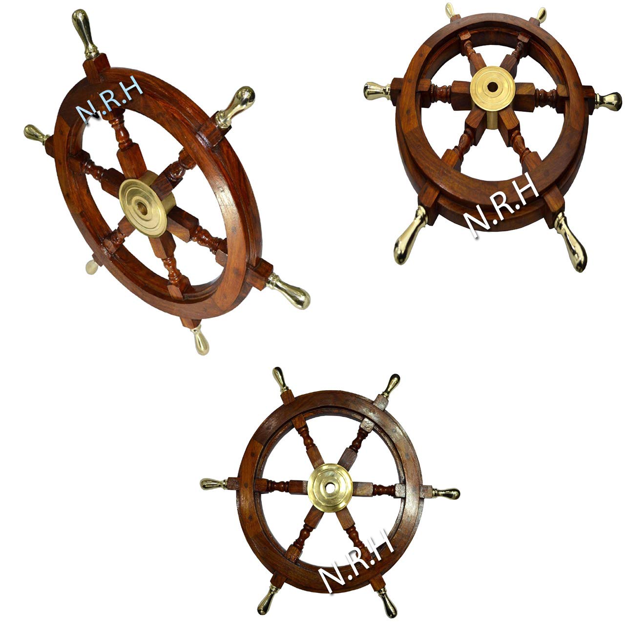 Piraten-Steuerrad aus Holz, 61 cm, nautisches Schiffs-Lenkrad, Piraten-Dekor, Holz, Messing, Angeln, Wandboot