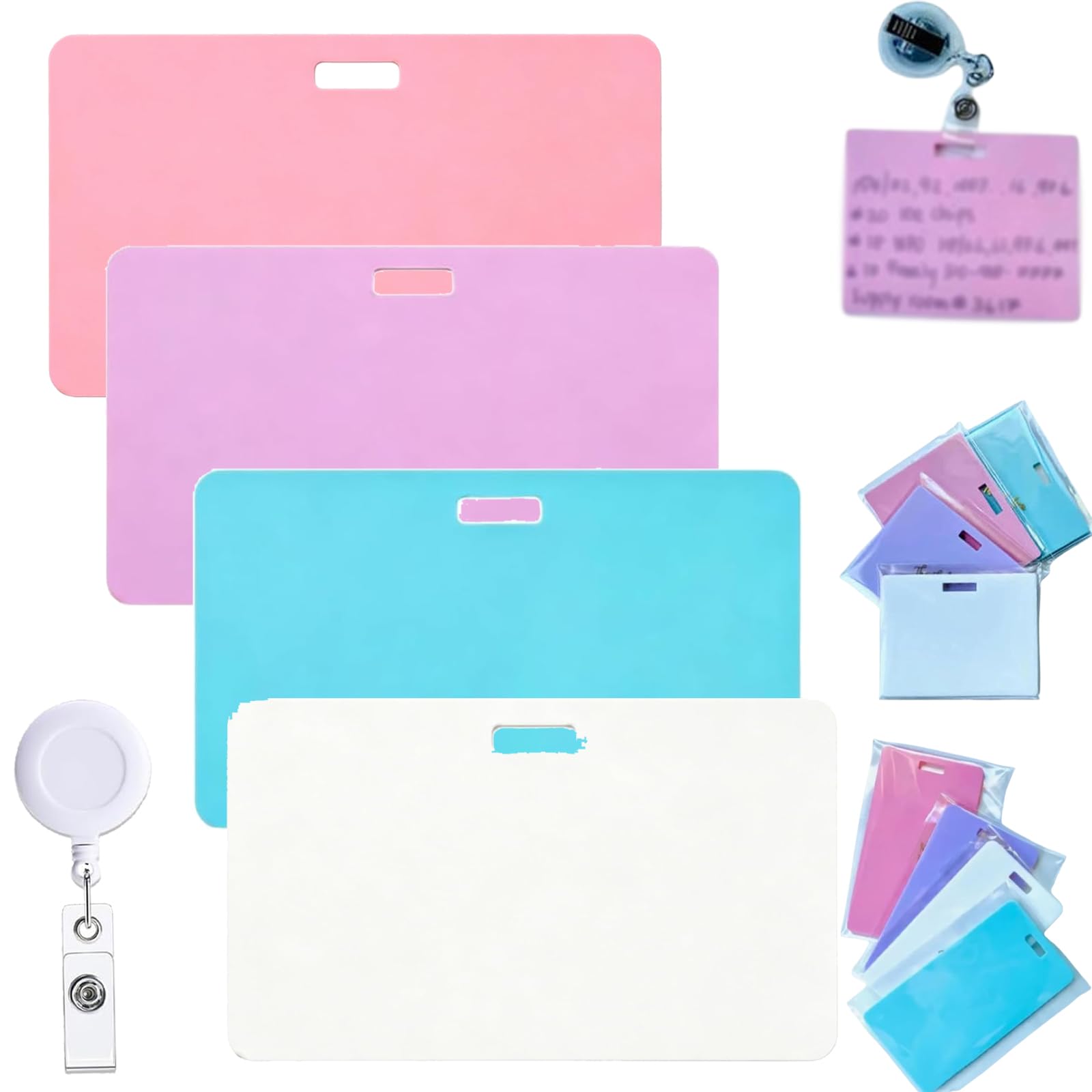 Erasable Badge Note,Mini Erasable Whiteboard for ID Badge,Reusable Silicone Vertical Horizontal Badges Buddy with ID Badges Clip,for Nurses Free (4Pcs-Mix-A#) — image 1