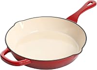Crock-Pot 10-Inch Enameled Cast Iron Skillet Red - Even Heat, Oven-Safe 500°F, Pour Spouts for Searing, Frying, Roasting