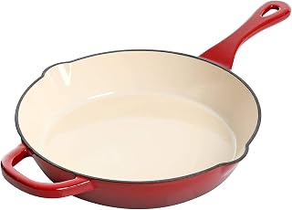 Crock-Pot 10-Inch Enameled Cast Iron Skillet Red - Even Heat, Oven-Safe 500°F, Pour Spouts for Searing, Frying, Roasting
