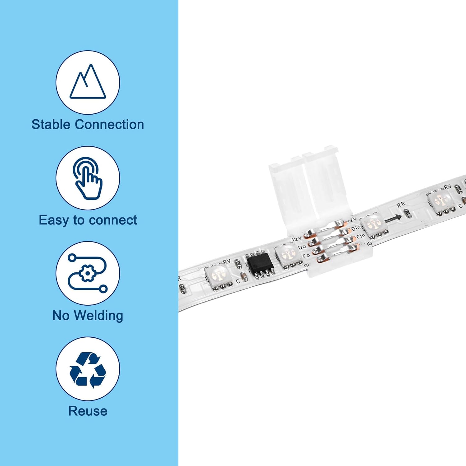 M METERXITY 20-Pack 4-Pin RGB LED Strip Lights Connectors, Solderless and Gapless Adapter Connectors for 8mm 5050 2835 3528 Strip Lights/DIY Lighting, LED Tape Light Clips[White]