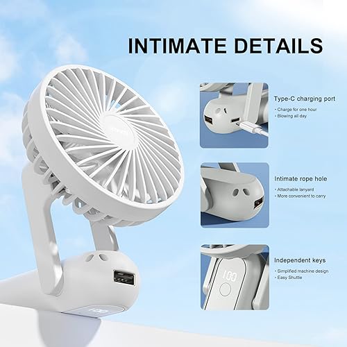 Miniatura 6 de SiuSiuG Mini ventilador de mano plegable con banco de energía batería recargable de 10000 mAh 96 horas de funcionamiento 3 velocidades