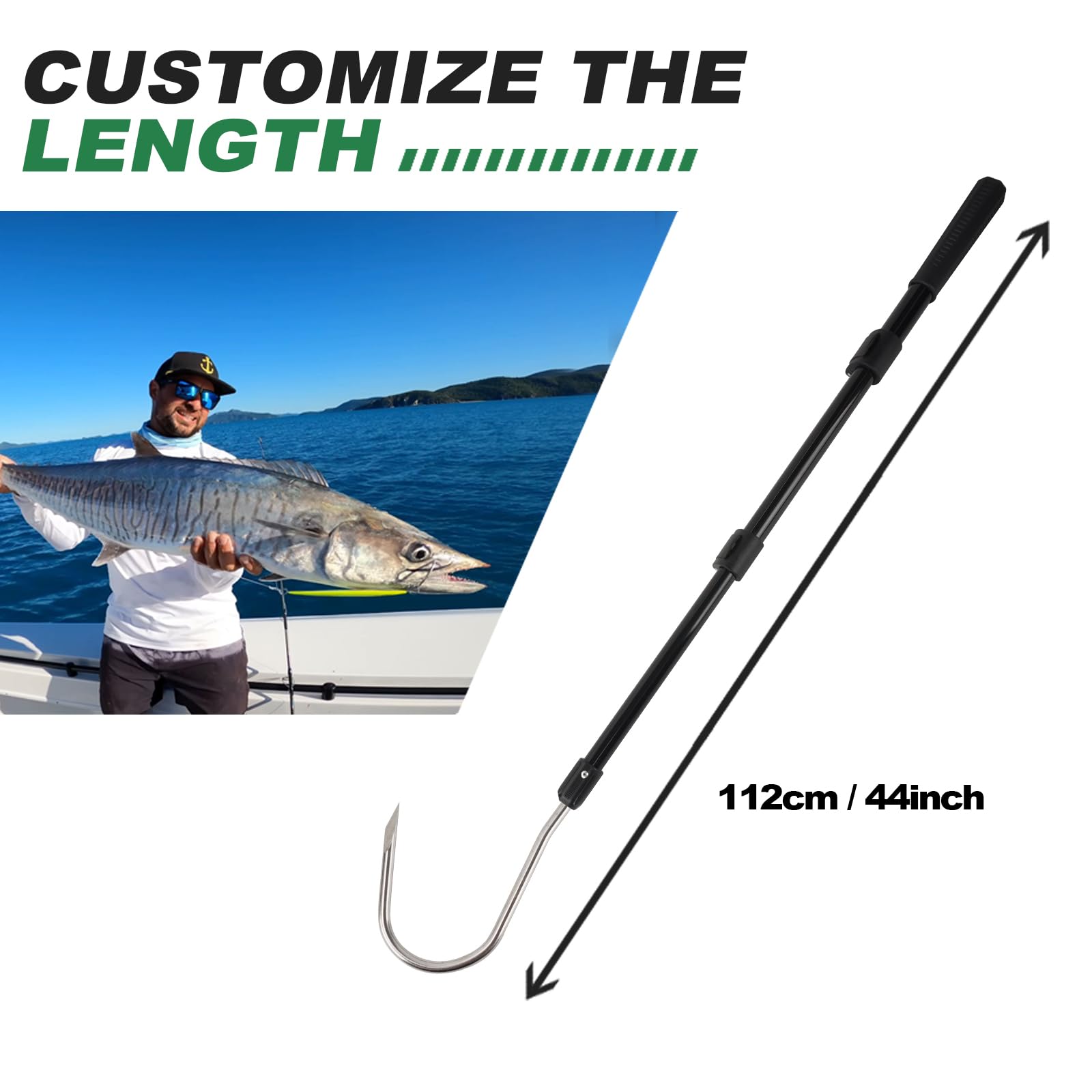 7 decorative fish gaff hook Aftco 8" Flying even in wet conditions Bubba 7' Handle 4" Hook