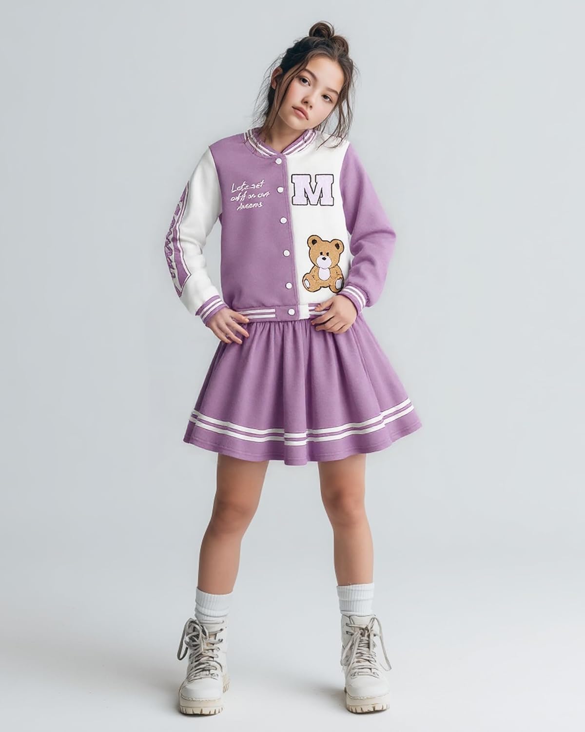 PureChapter Girls Clothes Outfit Set Baseball Jacket and Skirt 2 Piece Winter Outfit - Image 2