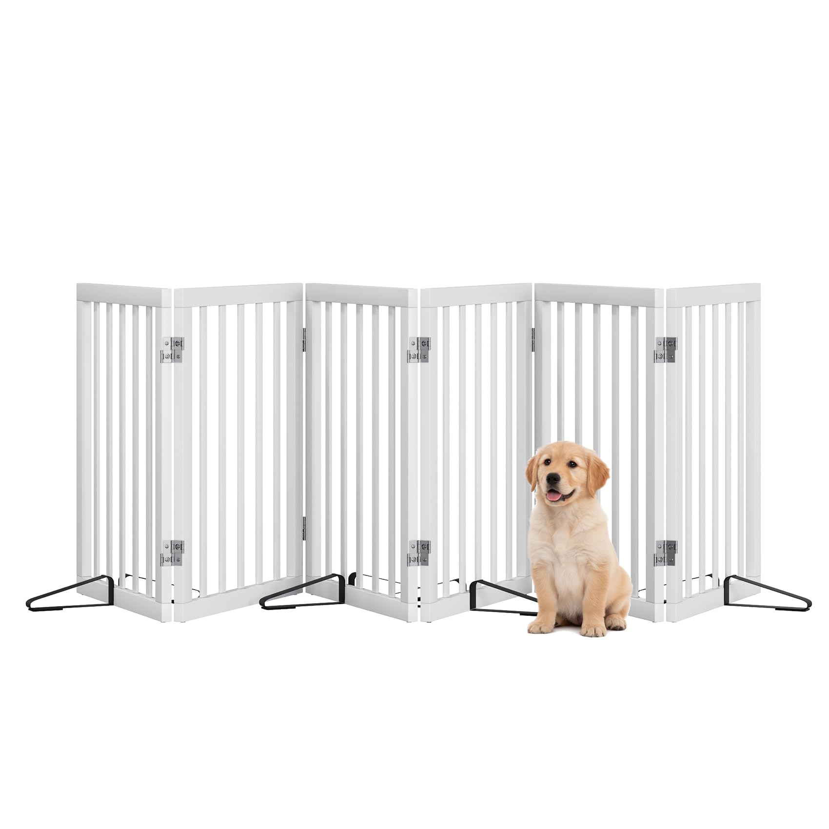 Hundegitter für Türen, Hohes Hundegitter für den Innenbereich, Faltbare Haustiergitter für Türen Schlafzimmer, Freistehendes Welpengitter mit Metallstützen, Raumteiler 3 Paneele (Weiß)