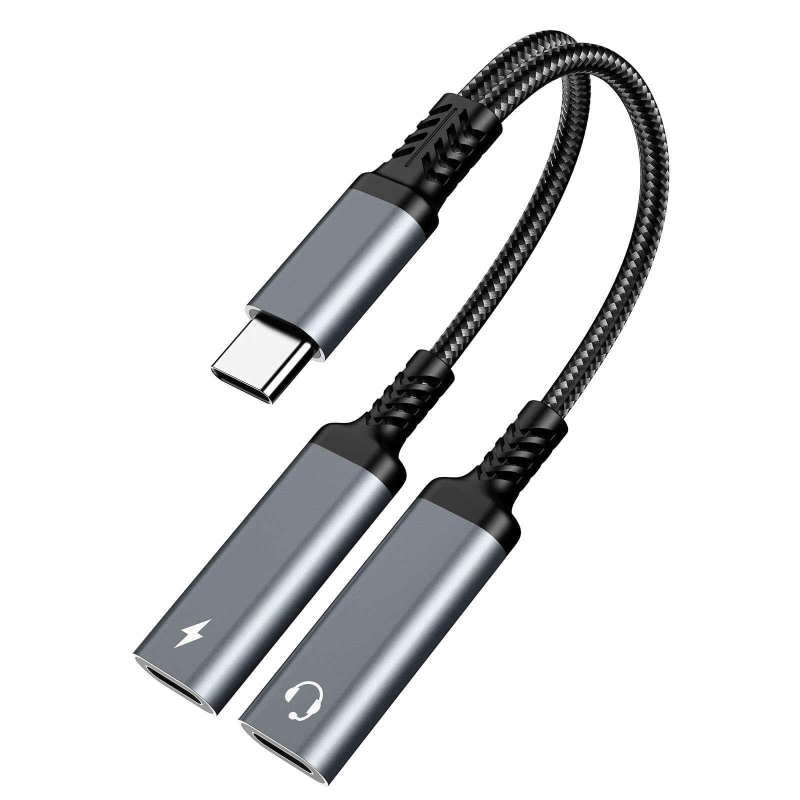 ZOOAUX USB C Splitter, Dual USB C Headphone and Charger Adapter,2-in-1 Type C Audio Dongle Cable with PD 60W Fast Charging Support Call Music for Pixel 4 3 XL, Galaxy S23 S22 S21,Pixel, Xperia