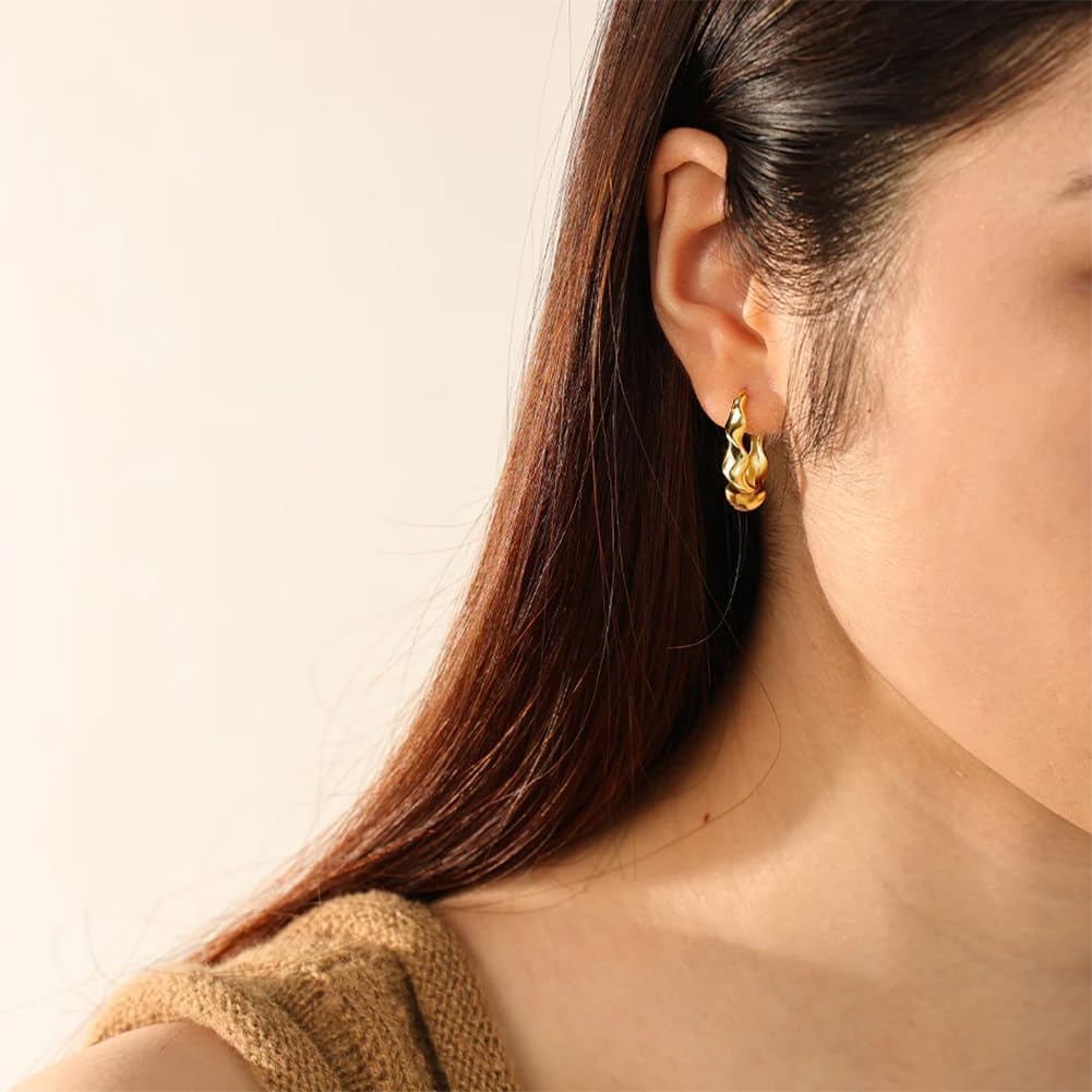 8YEARS Chunky Gold Hoop Earring for Women, 18K Gold Plated Lightweight Thick Hoops, Hypoallergenic Trendy Jewelry for Gift - Image 8