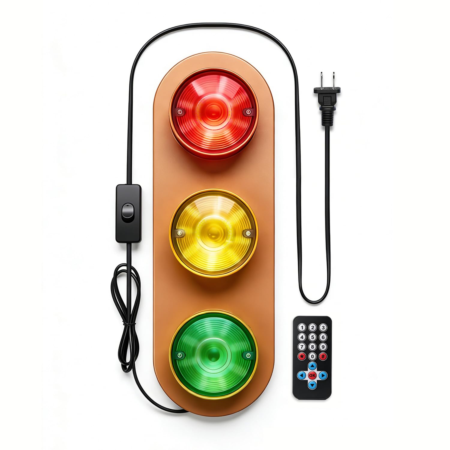 BTBEMO Traffic Light Lamp with Remote Control 12+ Mode Sequences LED Lights Lamp Decor, Stop Light Wall Lamp for Bedroom, Living Room, Club, Bar (Brown)