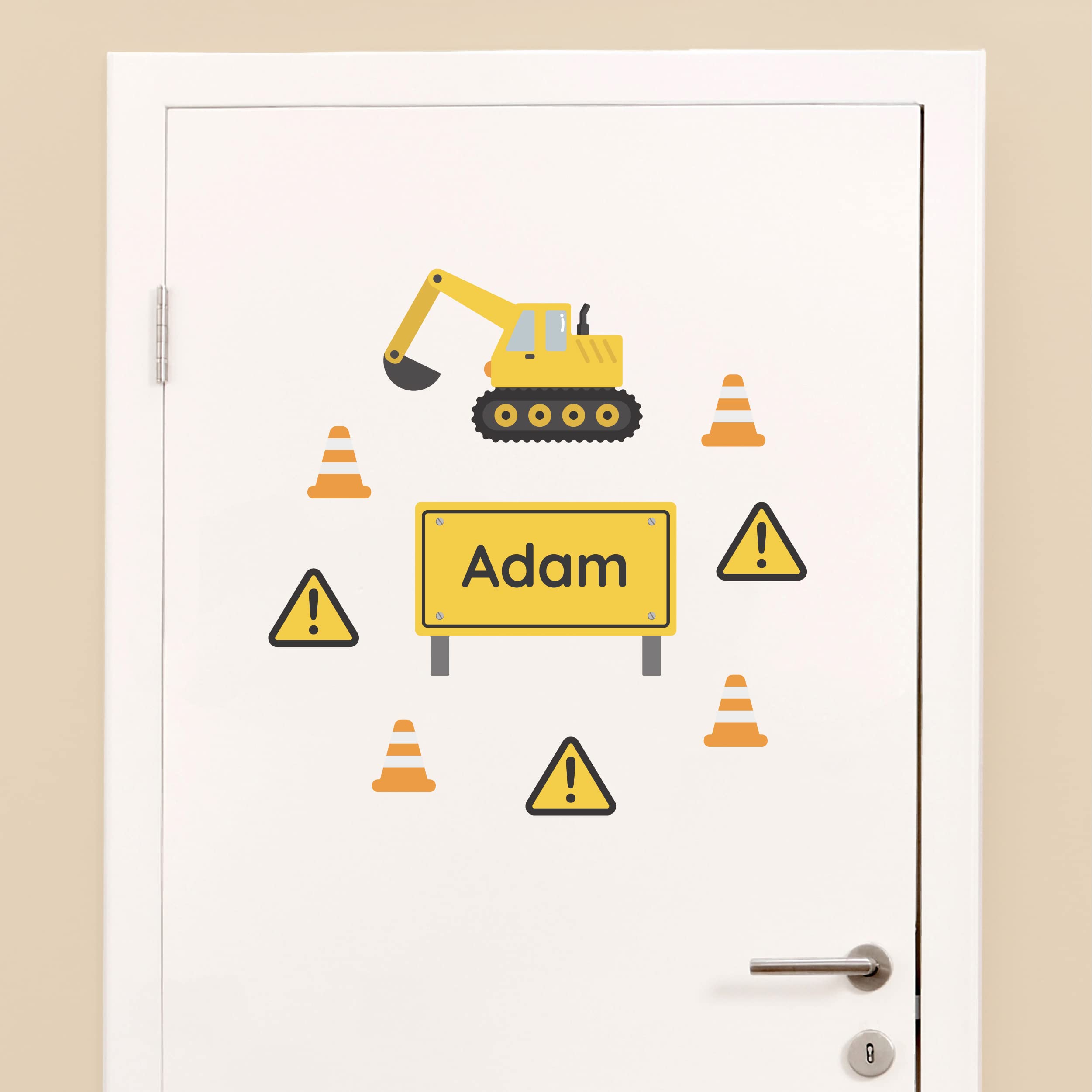 My Nametags Construction: Digger My Nametags® Personalised Construction Name Door Stickers For Kids | Self-Adhesive Room Decor For Walls, Doors, Furniture | Easy To Apply Door Decoration For Child's Bedroom, Nursery, Playroom, Digger