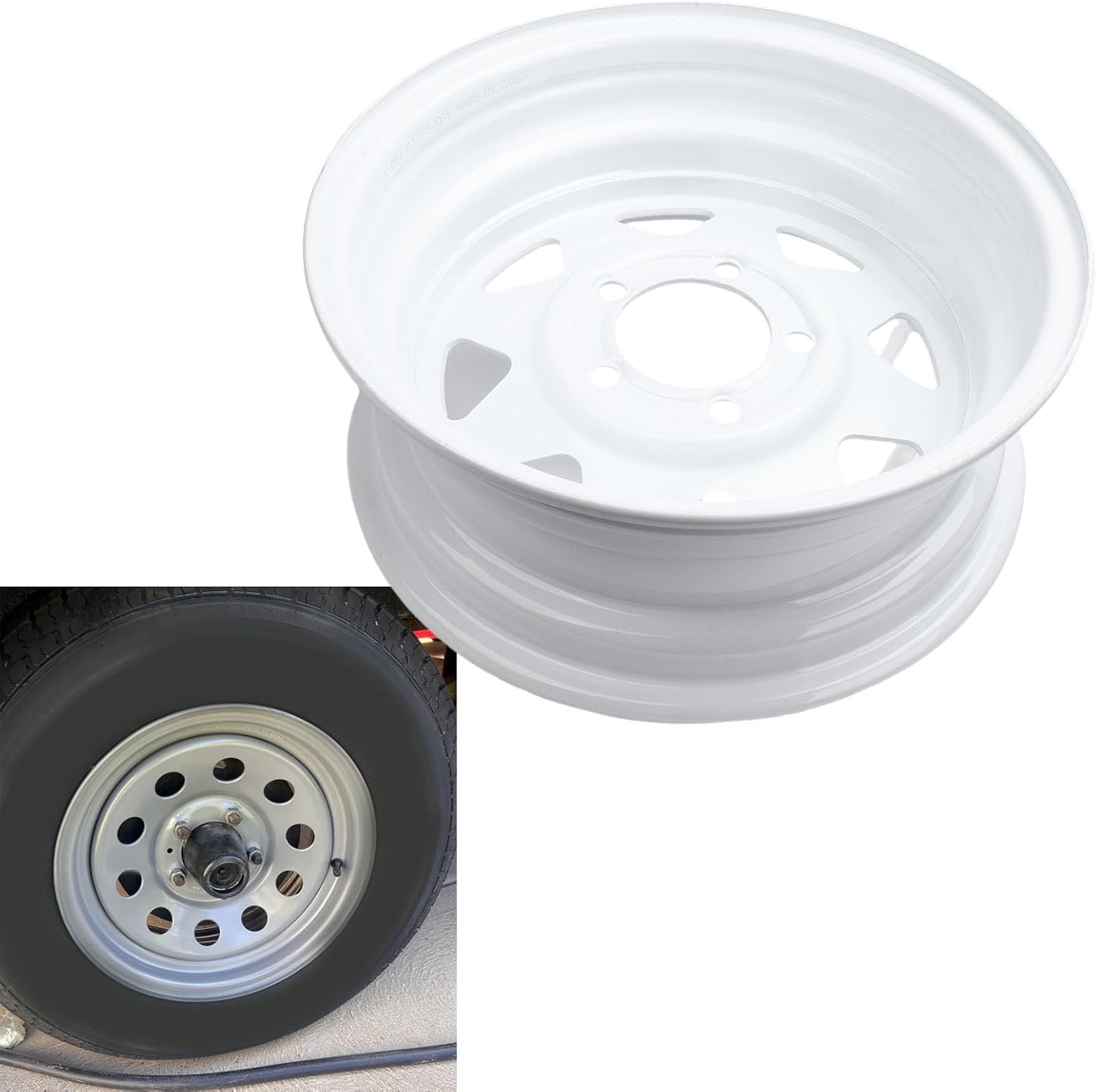14x5.5 Trailer Wheel Rim, 5 Lug on 4.5 Pattern White Spray Painted Steel Rim for Utility Cargo Boat Trailers