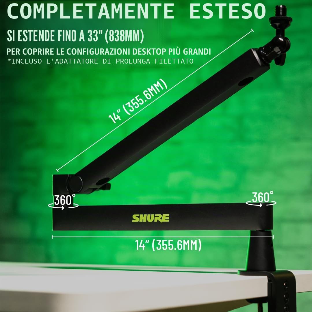 Shure by Gator SH-BROADCAST2 - Supporto per microfono da scrivania, completamente regolabile per podcast, streaming e home office