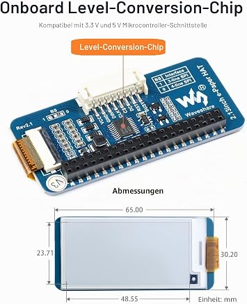 waveshare 2.13 inch E-Paper Display HAT V4 Version 250 x 122 Resolution 3.3 V/5 V Two-Colour e-Ink Display epaper Screen for Raspberry Pi Zero/Zero W/Zero WH/3B/3B+/4B Partial Refresh SPI Interface