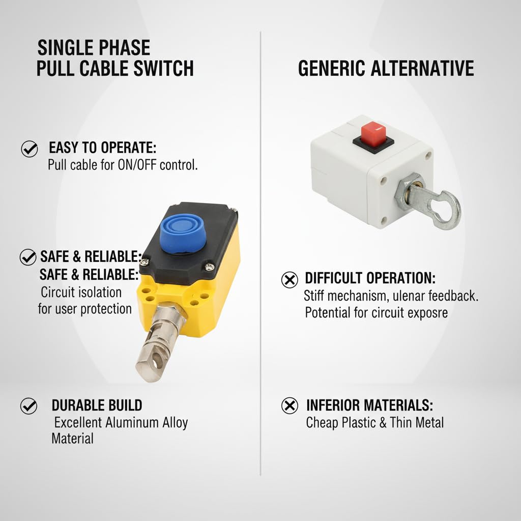 Pull Safety Limit Switch with Cord Rope, 380V Single Phase Pull Cable Key Switch for Industrial Machinery Control