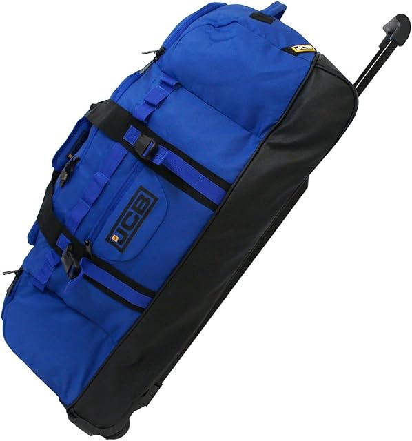 JCB - Men's Wheeled Holdall Duffle Bag - Royal Blue - Water-Resistant PU Base - Retractable Trolley Handle - Max. Capacity of 70L - Strong & Tough Travel Bag, 1,000 Denier Polyester