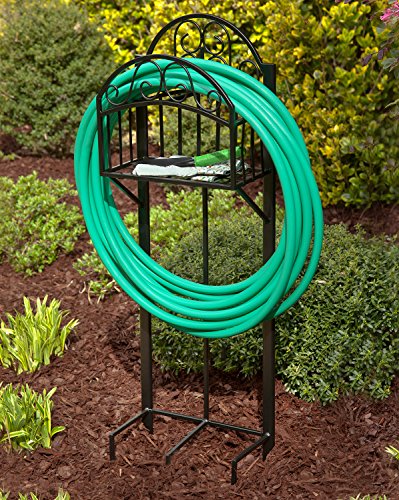 Liberty Garden Products Garden 119 Decorative Garden Hose Stand with Storage Shelf, Black
