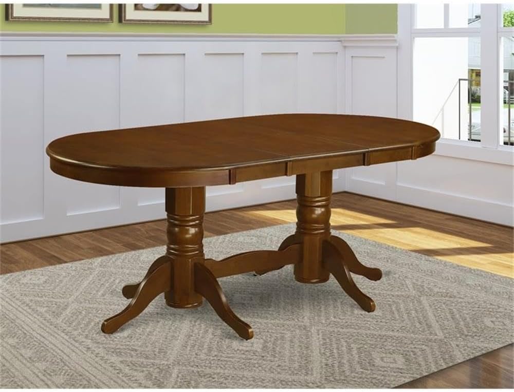 Pemberly Row Oval Traditional Wood Dining Table, Espresso Finish, Solid Wood with Built-in Extension Leaf, Double Pedestal Base, 40" W x 77" D x 30" H, Elegant Dining Room Table for 4-8 Persons