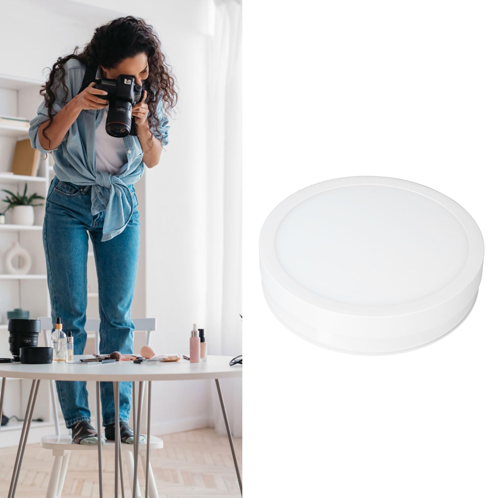 Soporte de Exhibición Giratorio de 360 ​​Grados, Plato Giratorio Automático para Fotografía, Velocidad Y Dirección Ajustable, Plato Giratorio Eléctrico de 22 Cm con Alimentación USB(Blanco)