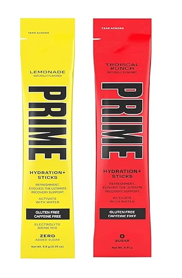 Prime Hydration Drink Sticks Combo (Tropical Punch & Lemonade) Zero Added Sugar Drink Mix Powder (Pack Of 2)