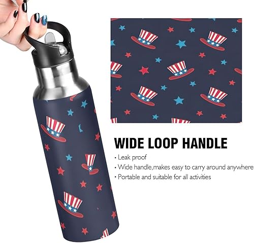 Miniatura 4 de BPA-Free Sports Water Bottle with Straw 20 Oz, Stainless Steel Water Bottle for Gym Outdoor Travel School, Cute Hats Red