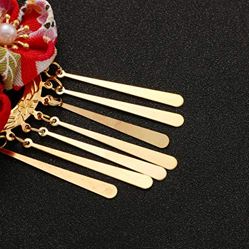Beaupretty Kimono Hair Pin Japanese Hair Clip Kimono Pin Barrette with Tassel Retro Clip Traditional Chinese Hanfu Accessories (Red) Bridal Accessories Floral Clip - Thumbnail 5