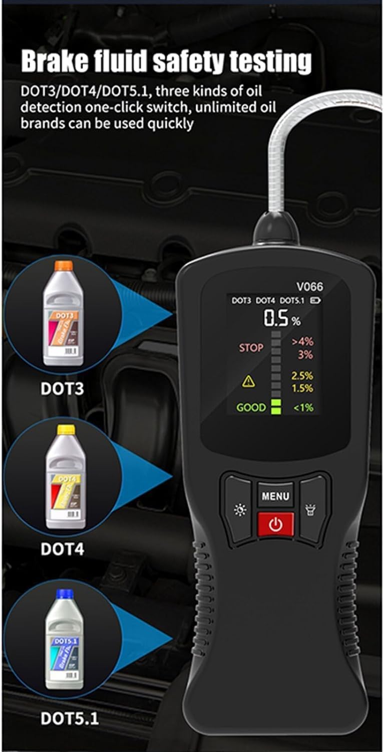 Generic Brake Fluid Tester [V066],Brake Fluid Moisture Detector with On-Screen Display,Car Brake Fluid Detector,Compatible for Dot3 Dot4 Dot5 Brake Fluid, Black