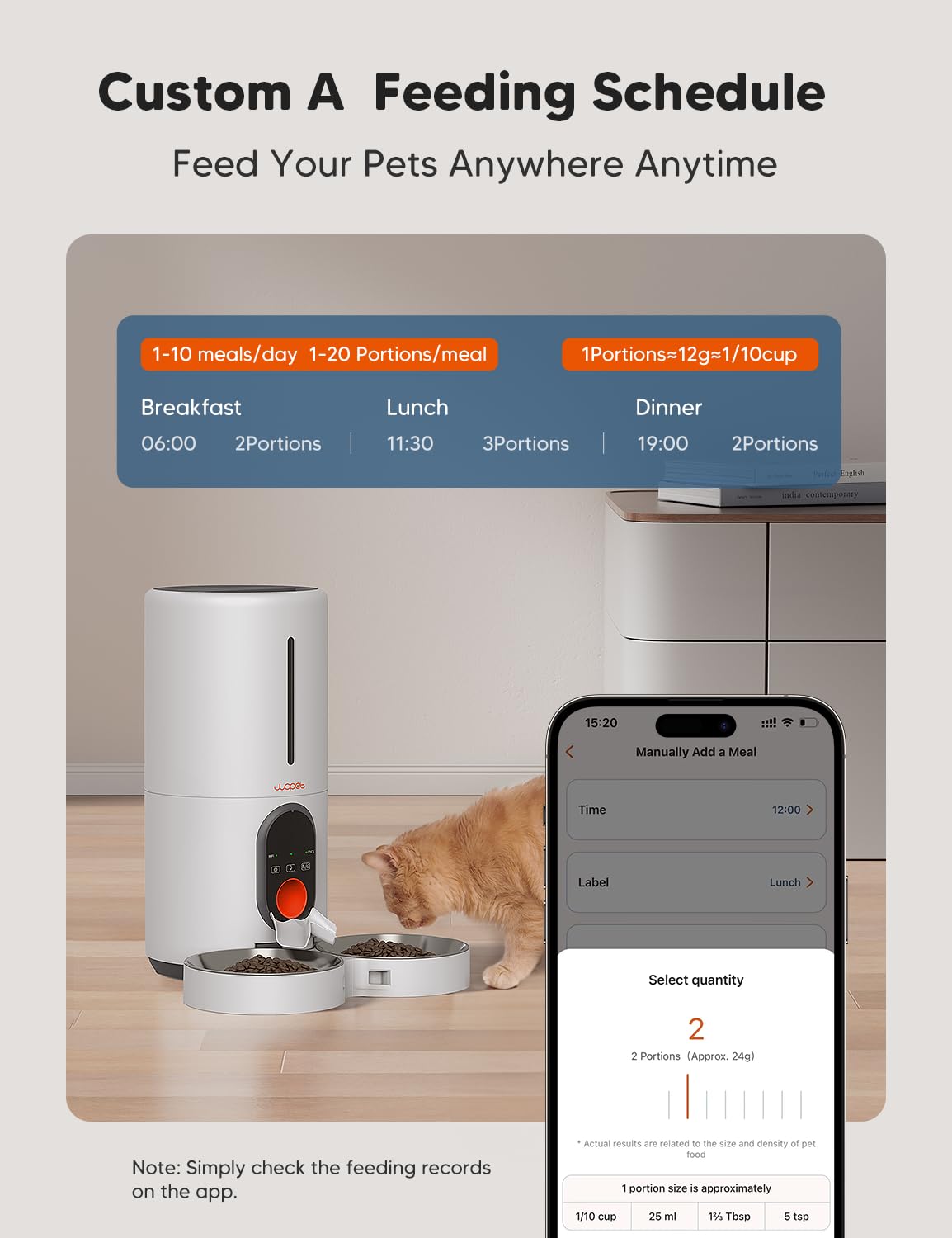 WOPET Comedero automático para gatos y perros, alimentador de mascotas WiFi 5G con control remoto, dispensador de comida para gatos de 6 litros con sensor de alimentos bajos, 1-10 comidas al día