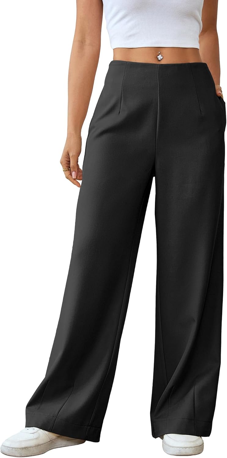 Bsubseach Wide Leg Pants Woman High Waisted Work Business Casual Trousers Dress Palazzo Pants Women Slacks with Pockets