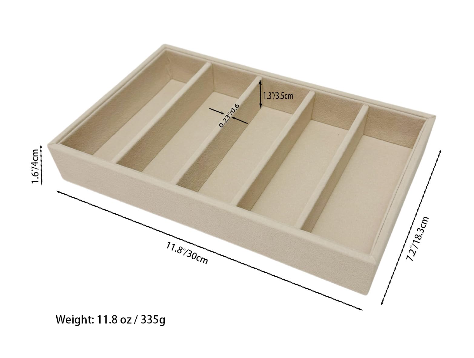 AgentMoon Velvet Jewelry and Eyeglasses Organizer Tray,5 Compartments Adjustable Grids,Thickened Frame,Storage Display Necklaces,Earrings,Bracelets,Rings,Watches,Stackable AntiStatic, Beige,11.8 oz.