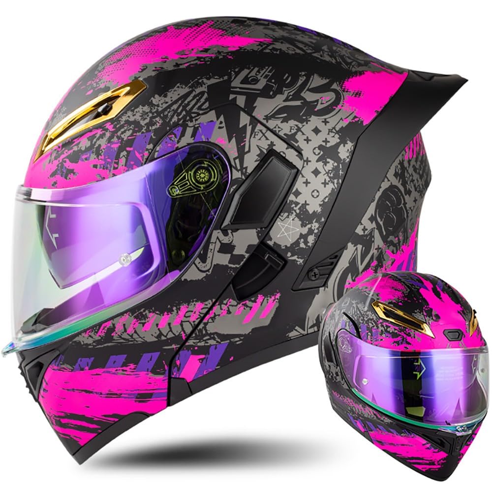 Letetexi Modular Double Visor Scooter Chopper ECE Approved Helmet, Men and Women Full Face Flip-Up Anti-Collision Integral Modular