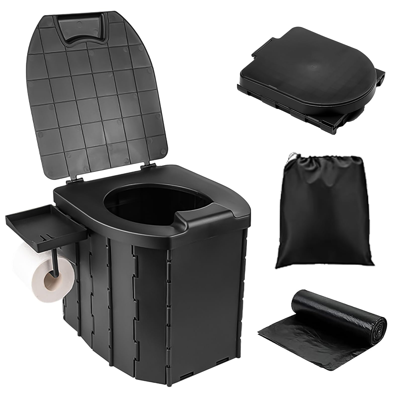 Toilettes de camping, toilettes de camping pliables, toilettes mobiles, toilettes de voyage pliables, toilettes portables pour l'extérieur avec porte-papier toilette et porte-téléphone