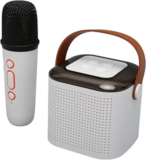 Portable Karaoke Machine, Mini Stereo Bluetooth Speaker with 1 Microphone, RGB Light Portable Karaoke Machine for Home Party Kids (White)