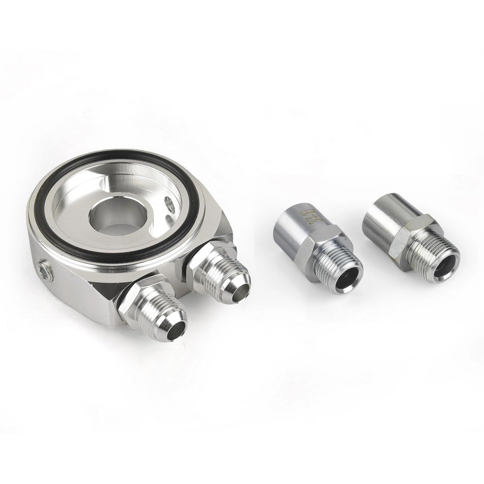 Universal AN8 Oil Cooler Sandwich Adapter Plate with Adaptor Threads 3/4-16UNF/M20X1.5 Silver or Black(Silver AN8)