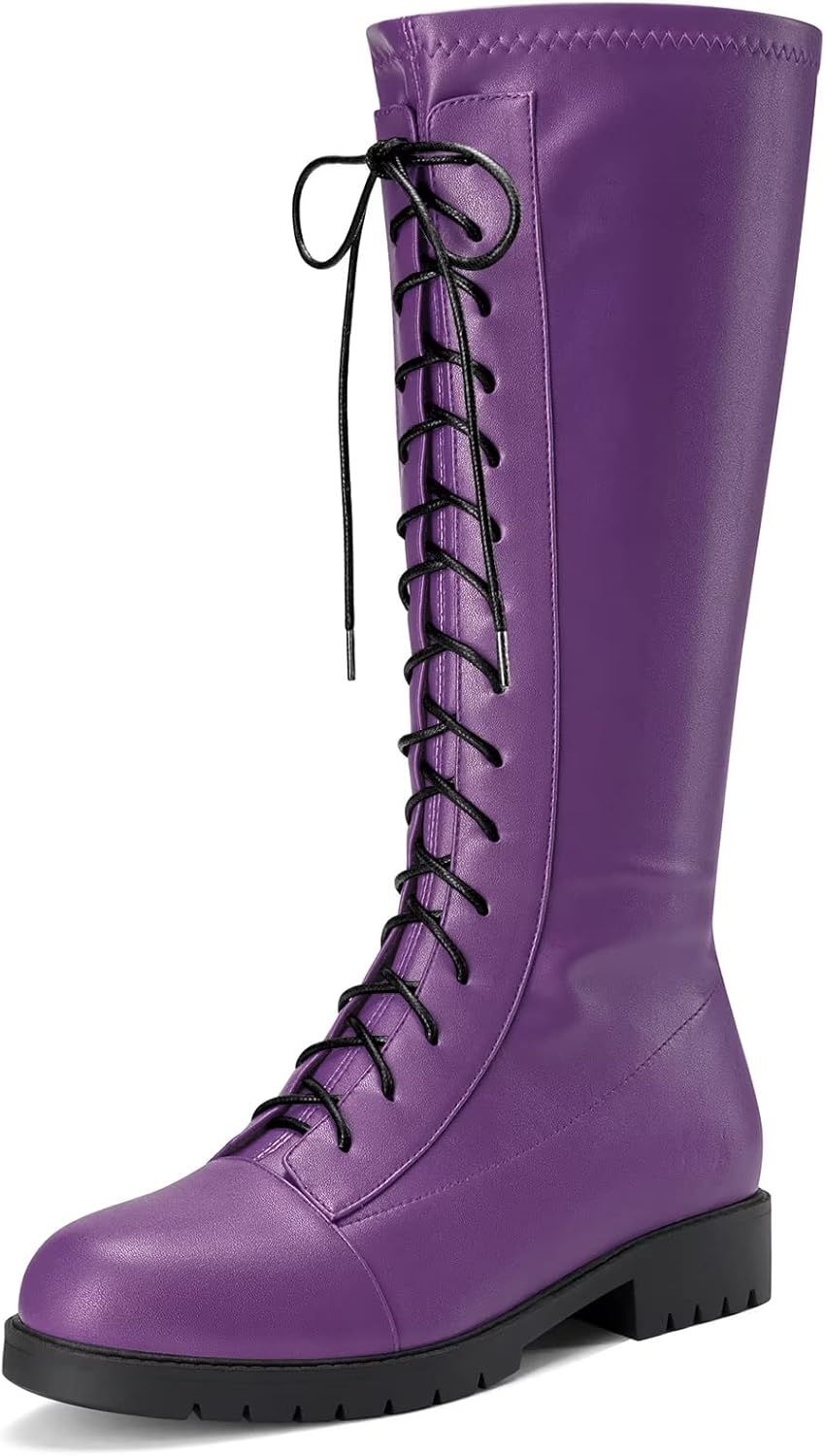 Castamere Women Chunky Block Low Heel Round Toe Mid Calf Lace-up Zipper Dress Classic Shoes