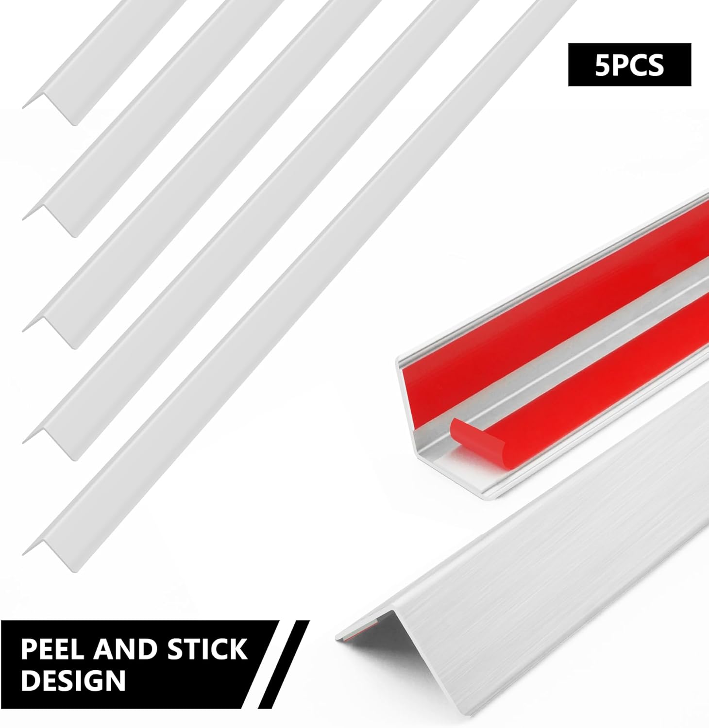 5pcs 48"L*1.42"W Aluminum Self-Adhesive Wall Corner Protectors, Wall Furniture Bumper, Safety Baby Proofing Corner Cushion Table Edge, Wide Coverage and Easy to Install - Silver