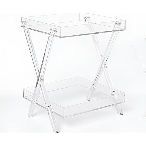 LIKENOW Furniture Acrylic Rectangular Tray Table with 2-Tier Storage,Clear,Modern,Assemble,20x18inch,High 24 Inch,16.5 LBS