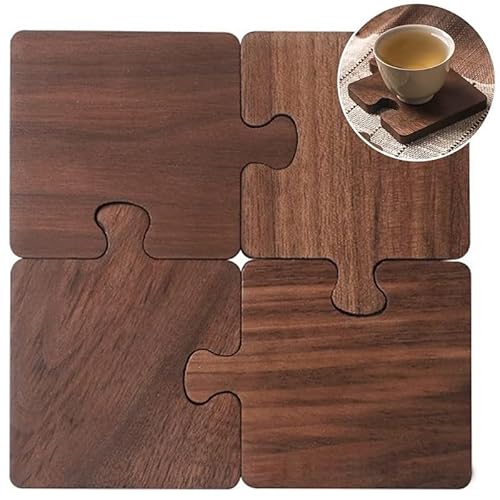 Puzzle Design Drink Coasters, Acacia Wood, Set of 4, Decorative Table Protection